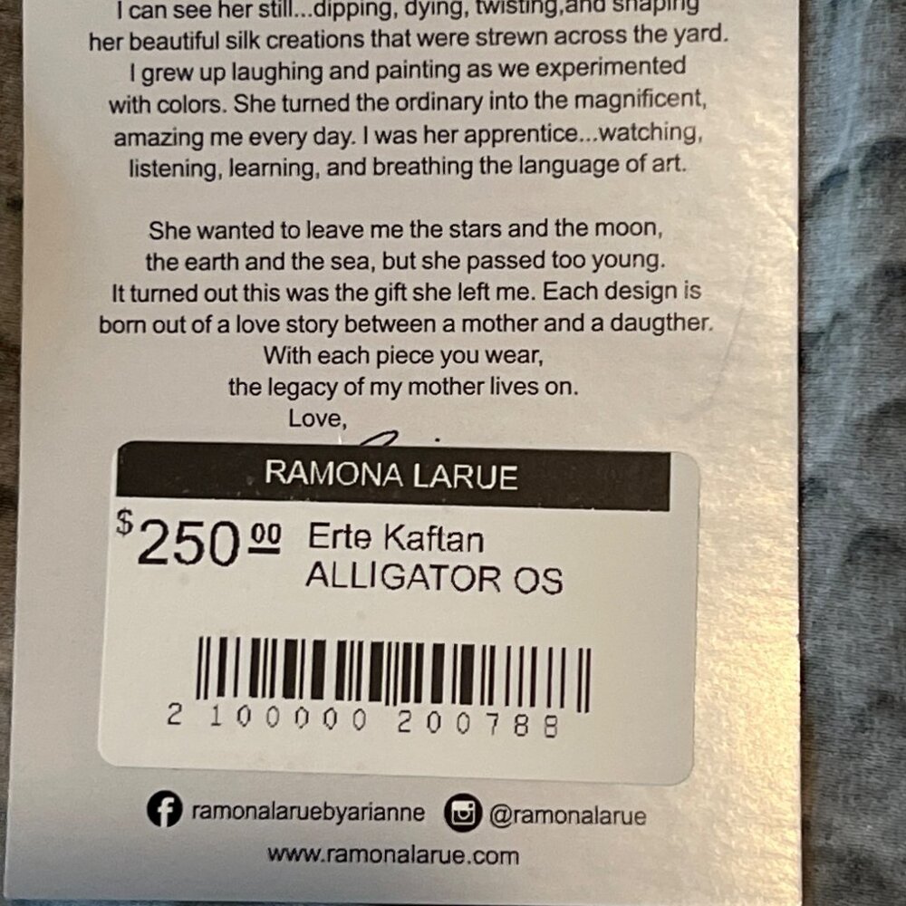 Ramona Larue Erte Kaftan Alligator Print Chiffon Kimono Designer Cocoon Wrap - Picture 8 of 9